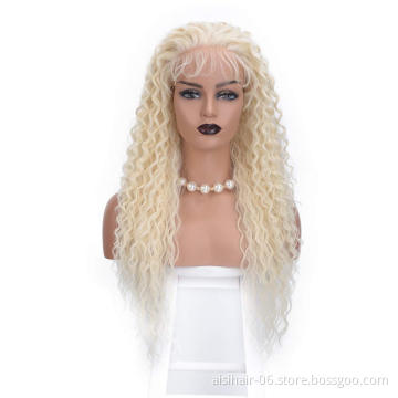 Aisi Beauty Top Quality Vendor Long Wavy 13x6 Kinky Curly 613 Blonde Swiss Lace Synthetic Hair For Black Women Lace Front Wig